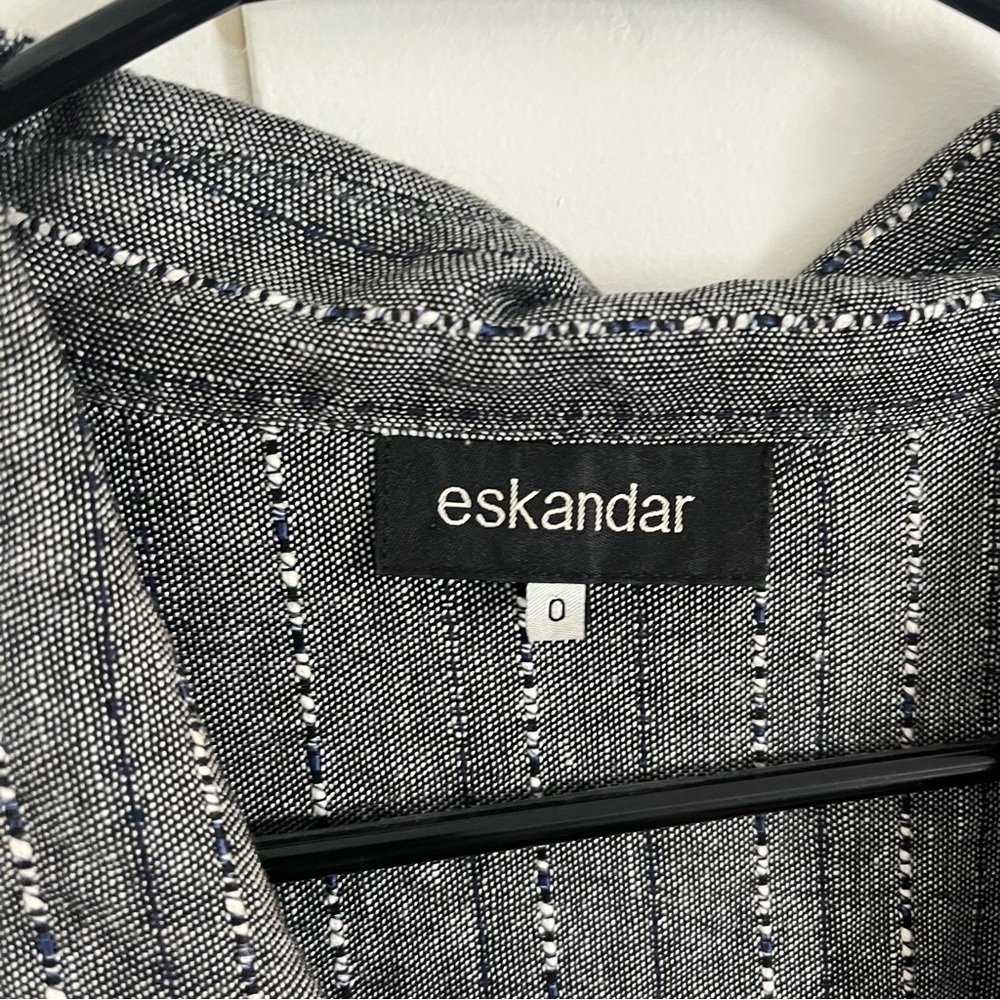 ESKANDAR Linen Blend Oversized Collared Short Sleeve Tunic Top - Picture 8 of 12